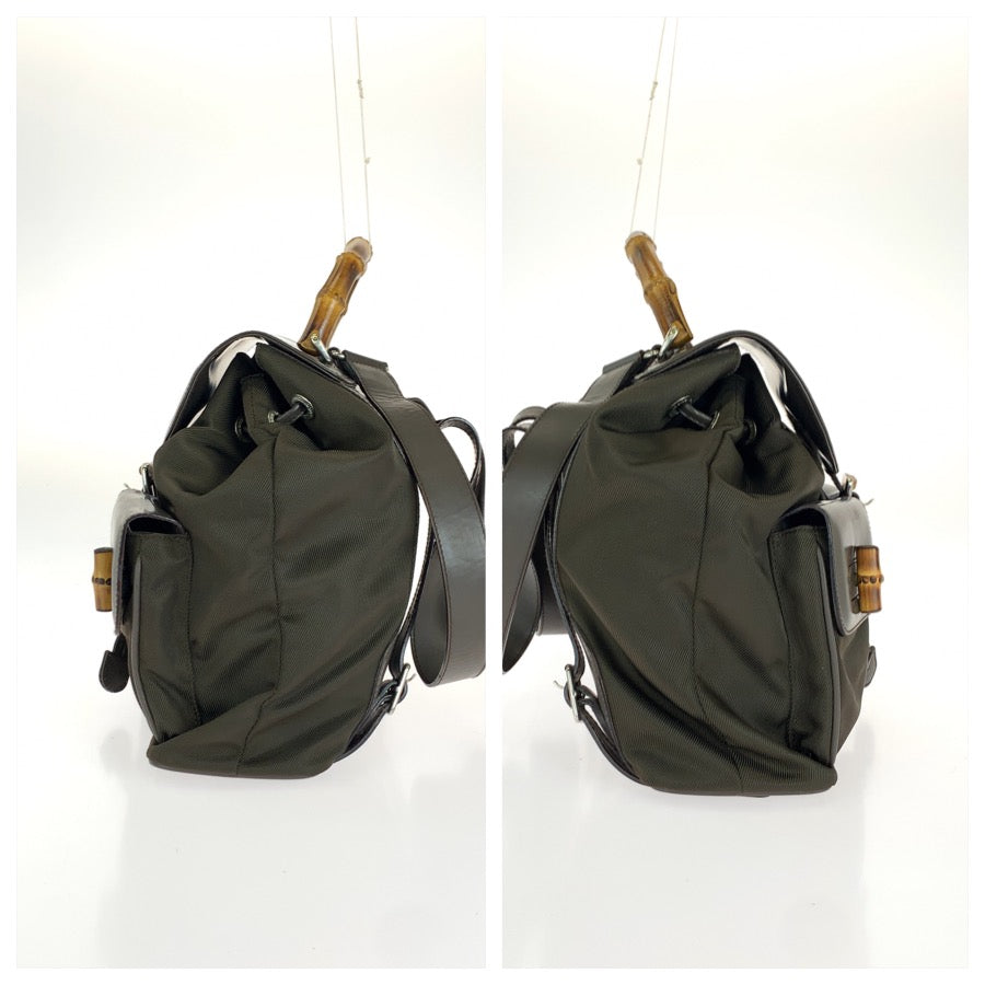 26657
GUCCI グッチ ヴィンテージ バンブー カーキ シルバー金具 ナイロン / レザー 003.2058.0016.5 リュックサック バックパック レディース AB32