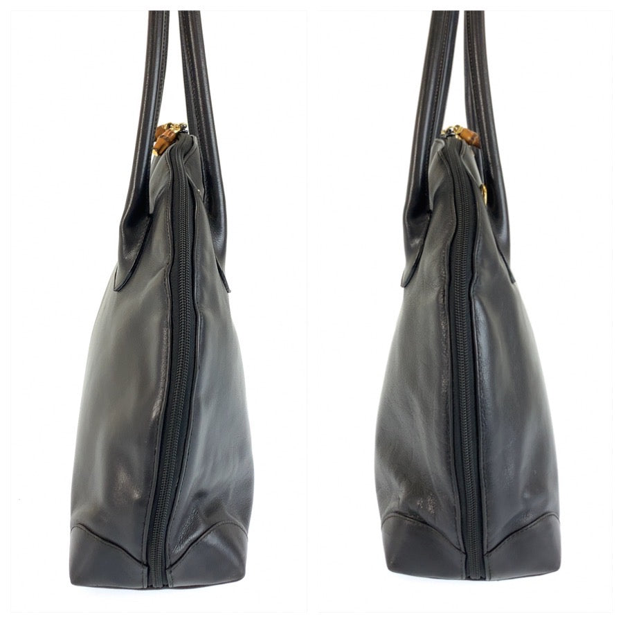 26663
GUCCI グッチ バンブー ブラック 黒 シルバー金具 レザー 000 781 0270 トートバッグ ショルダーバッグ レディース AB32