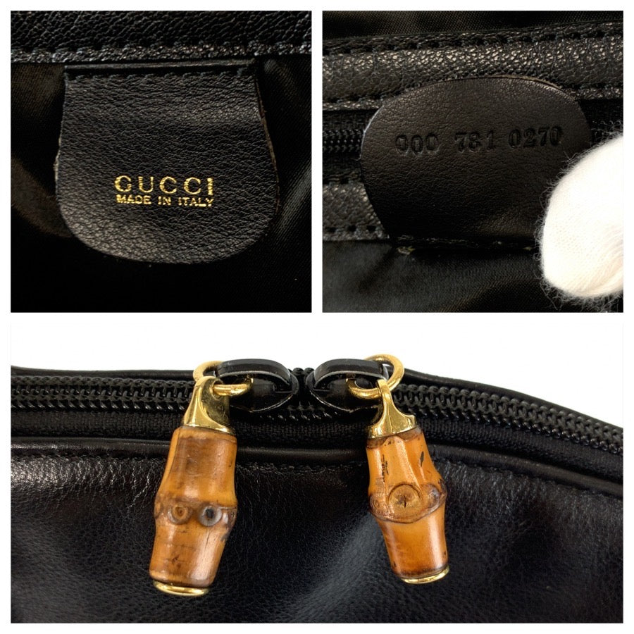 26663
GUCCI グッチ バンブー ブラック 黒 シルバー金具 レザー 000 781 0270 トートバッグ ショルダーバッグ レディース AB32