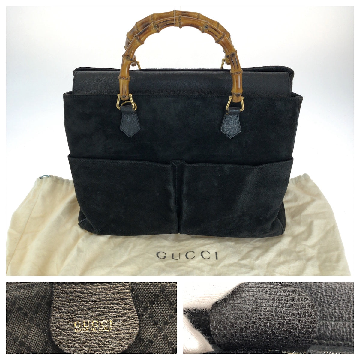 26667
GUCCI グッチ ヴィンテージ バンブー ブラック 黒 ゴールド金具 スウェード トートバッグ ハンドバッグ レディース AB35