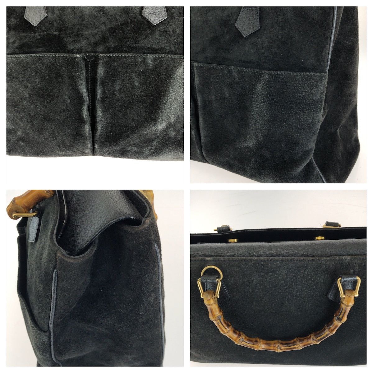 26667
GUCCI グッチ ヴィンテージ バンブー ブラック 黒 ゴールド金具 スウェード トートバッグ ハンドバッグ レディース AB35