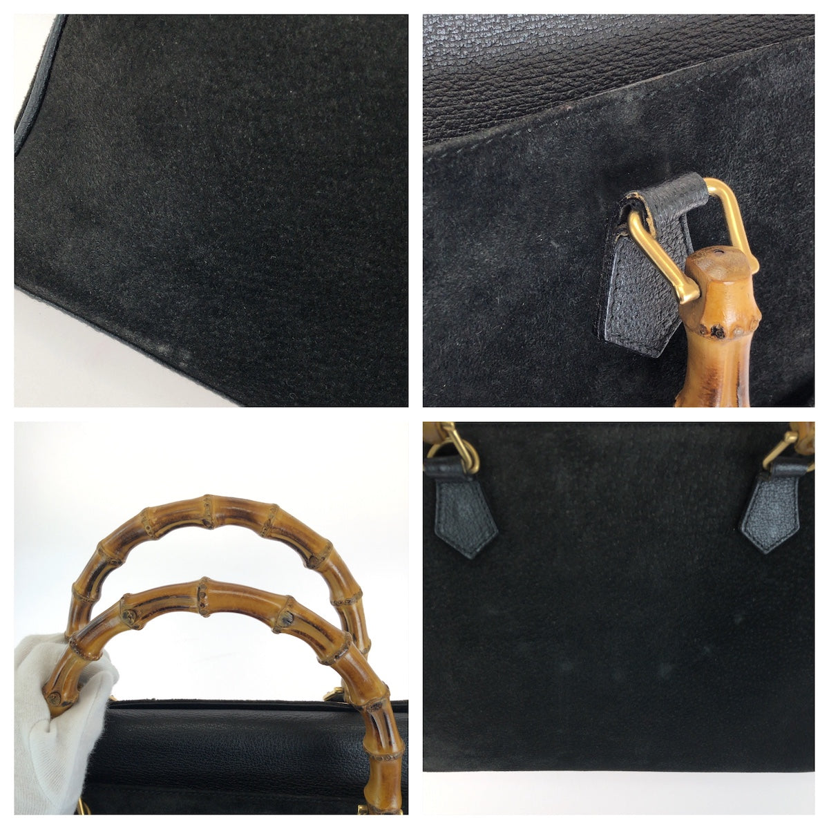 26667
GUCCI グッチ ヴィンテージ バンブー ブラック 黒 ゴールド金具 スウェード トートバッグ ハンドバッグ レディース AB35