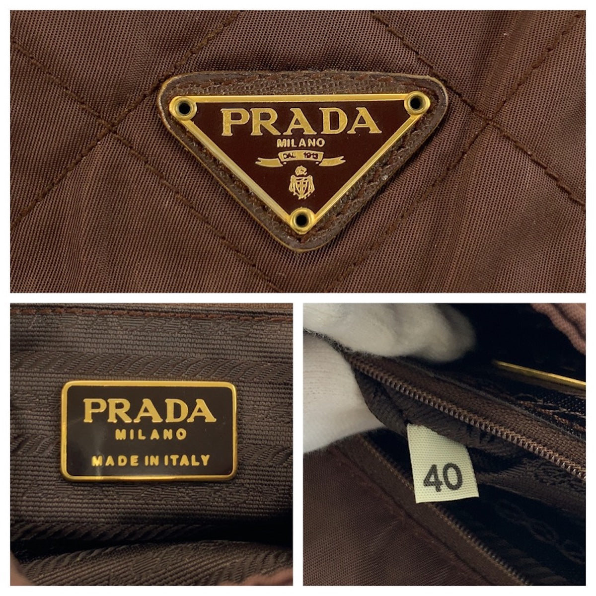 26668
PRADA プラダ 三角ロゴプレート ブラウン ゴールド金具 ナイロン チェーンショルダーバッグ ポシェット レディース ABP35