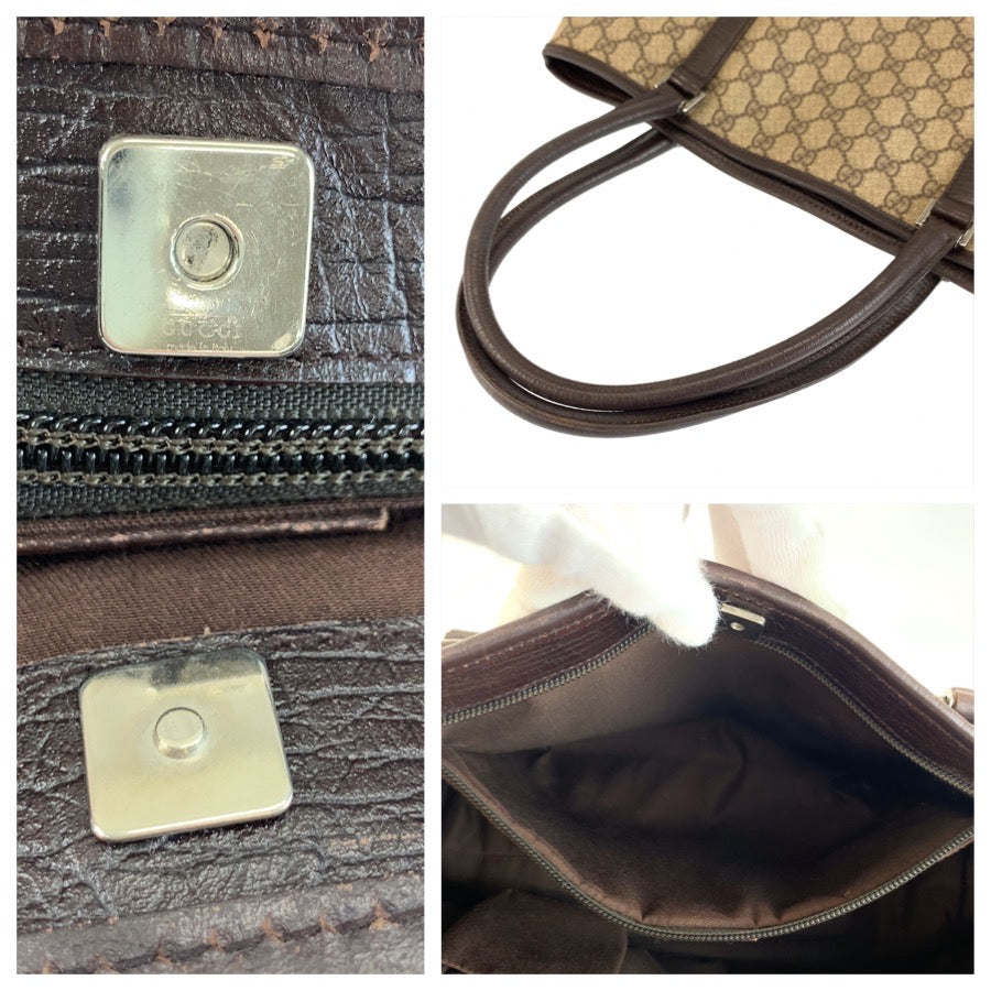 26671
GUCCI グッチ ベージュ ブラウン シルバー金具 GGスプリームキャンバス / レザー 114595 トートバッグ ショルダーバッグ レディース AB35