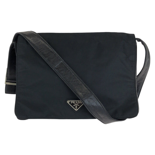 26673
PRADA プラダ テスート 三角ロゴプレート ブラック 黒 シルバー金具 ナイロン / レザー ショルダーバッグ レディース ABP35