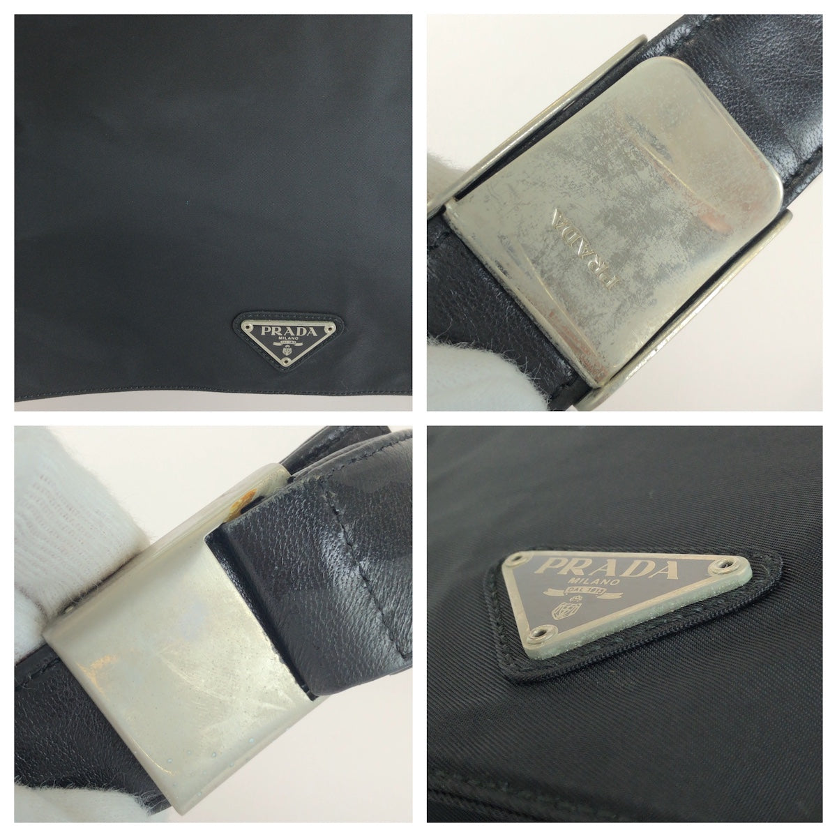 26673
PRADA プラダ テスート 三角ロゴプレート ブラック 黒 シルバー金具 ナイロン / レザー ショルダーバッグ レディース ABP35