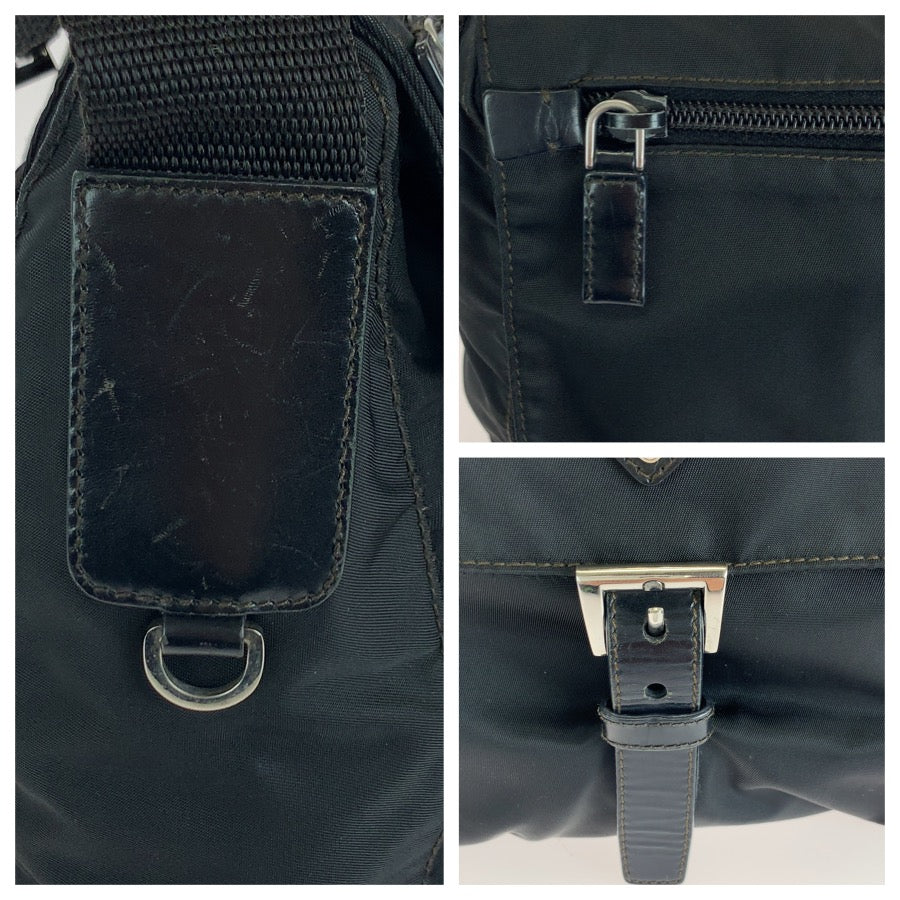 26674
PRADA プラダ テスート 三角ロゴプレート ブラック 黒 シルバー金具 ナイロン / レザー ショルダーバッグ メッセンジャーバッグ レディース ABP37