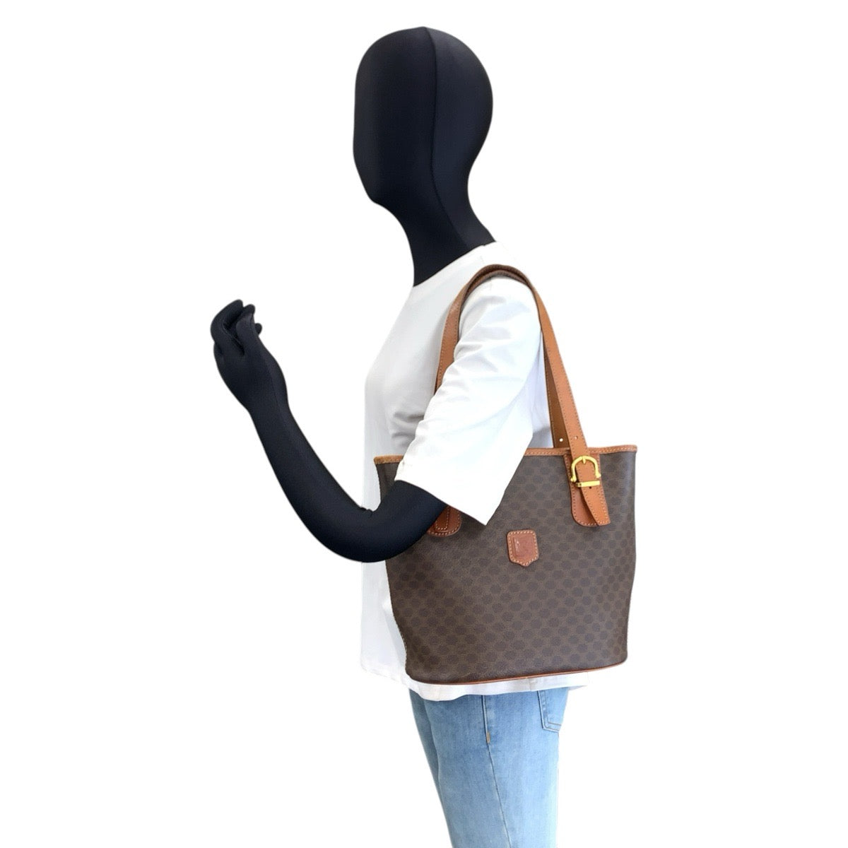 26754
CELINE セリーヌ ヴィンテージ マカダム ブラウン ゴールド金具 PVC / レザー M95 トートバッグ ショルダーバッグ レディース B23
