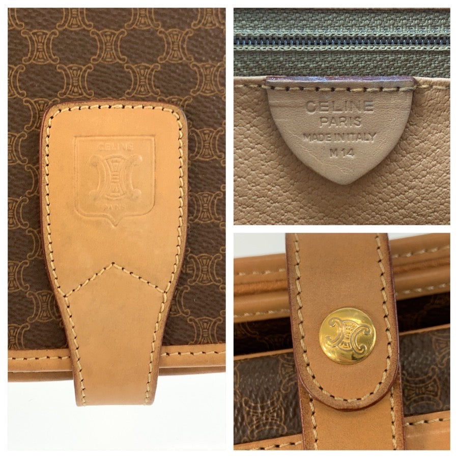 26756
CELINE セリーヌ ヴィンテージ マカダム ブラウン ゴールド金具 PVC / レザー M14 ショルダーバッグ ポシェット レディース AB35