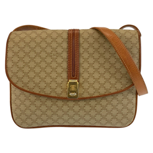 26757
CELINE セリーヌ ヴィンテージ マカダム ベージュ ブラウン ゴールド金具 PVC / レザー M09 ショルダーバッグ ポシェット レディース AB30