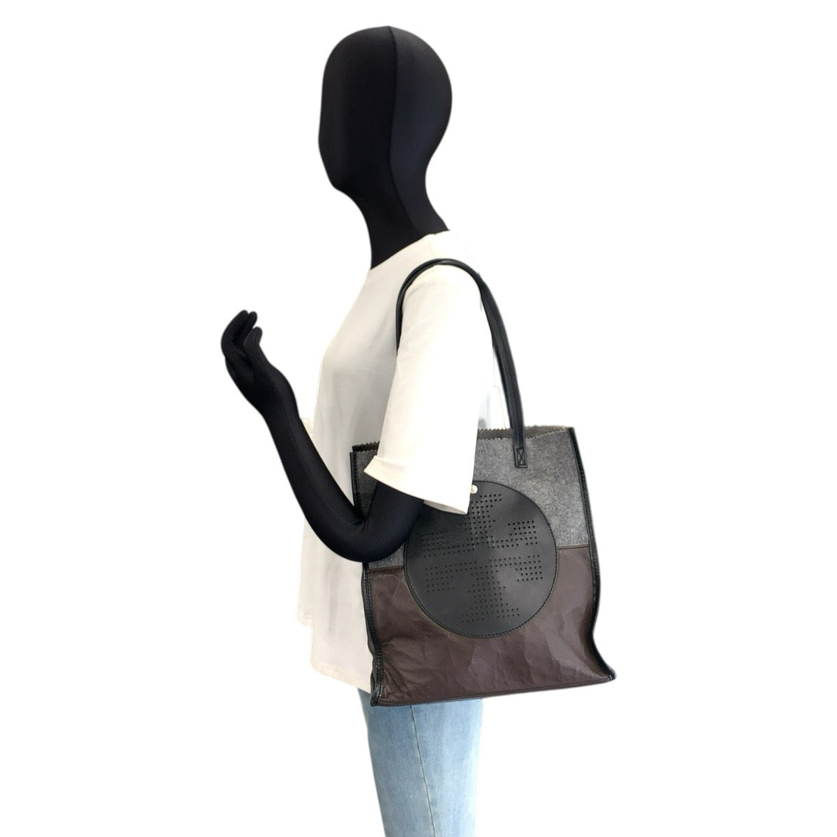 26794
Tory Burch トリーバーチ ブラウン グレー ブラック フェルト / レザー トートバッグ ショルダーバッグ レディース AB8