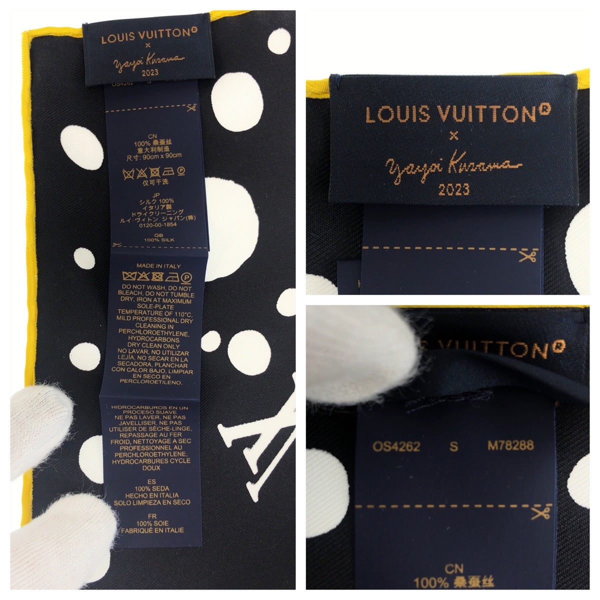 26878
LOUIS VUITTON ルイヴィトン LV×YK インフィニティ ドット ノワール ジョーヌ ブラック イエロー シルク M78288 スカーフ ストール レディース N