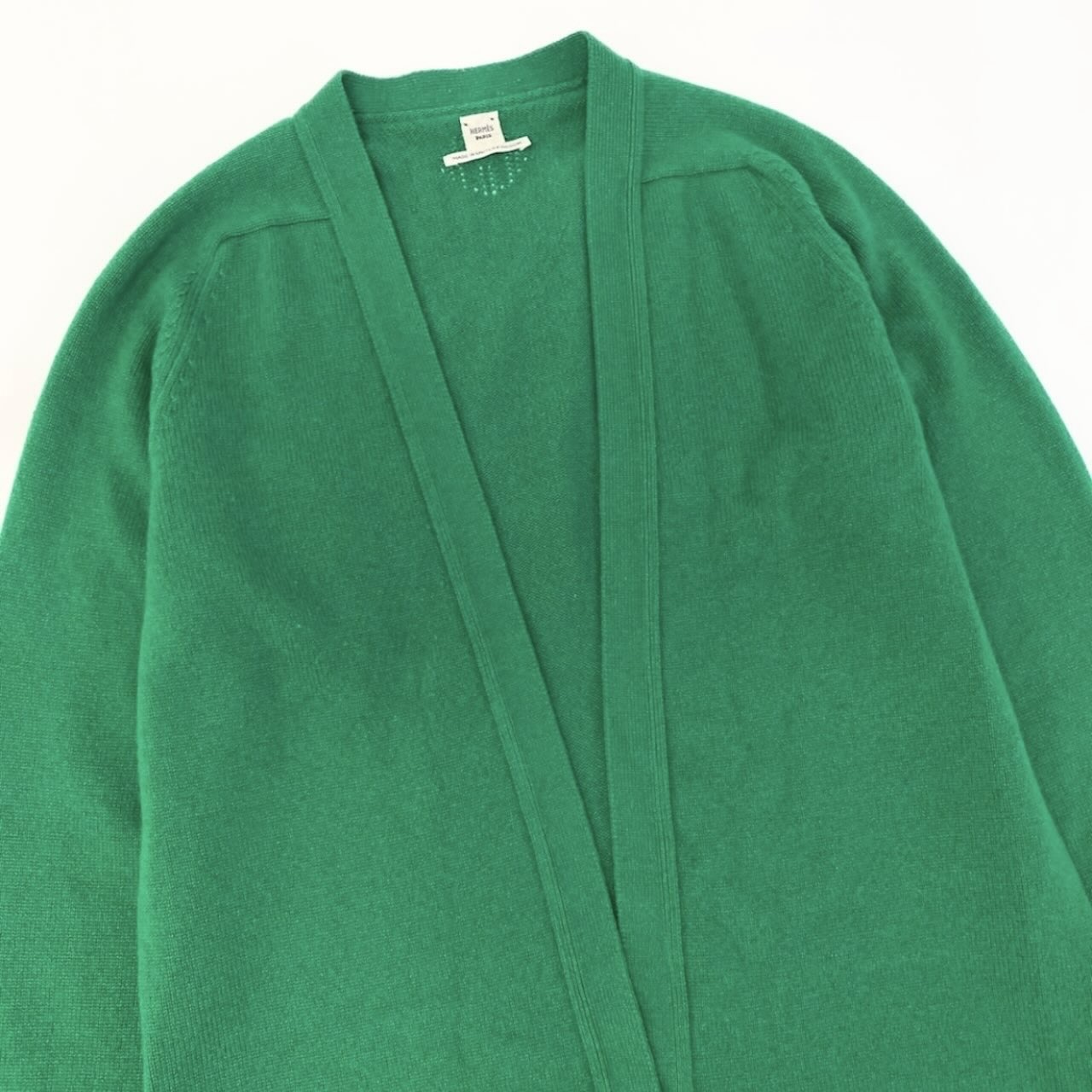HERMES エルメス Hロゴ グリーン カシミヤ ロングカーディガン レディース B