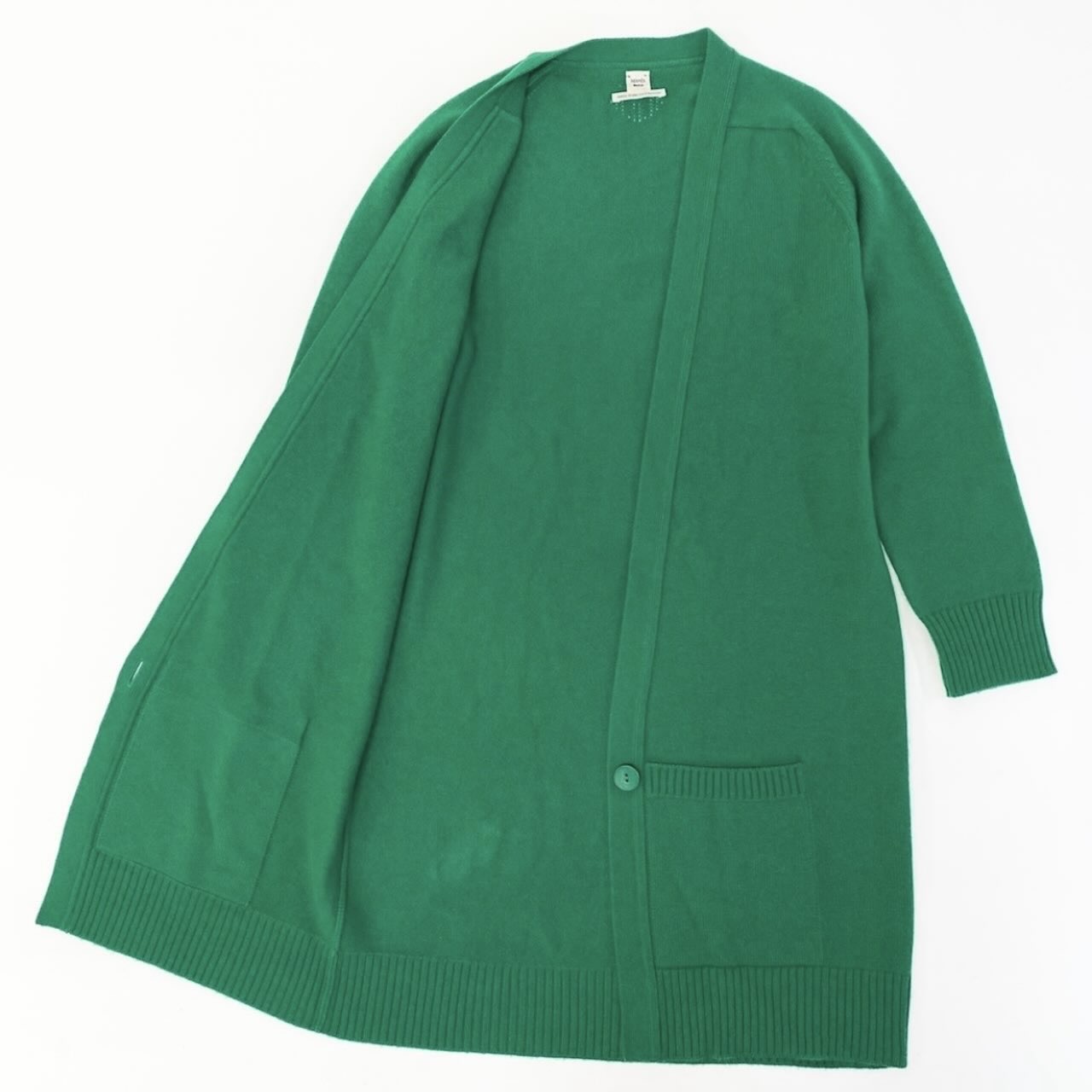 HERMES エルメス Hロゴ グリーン カシミヤ ロングカーディガン レディース B