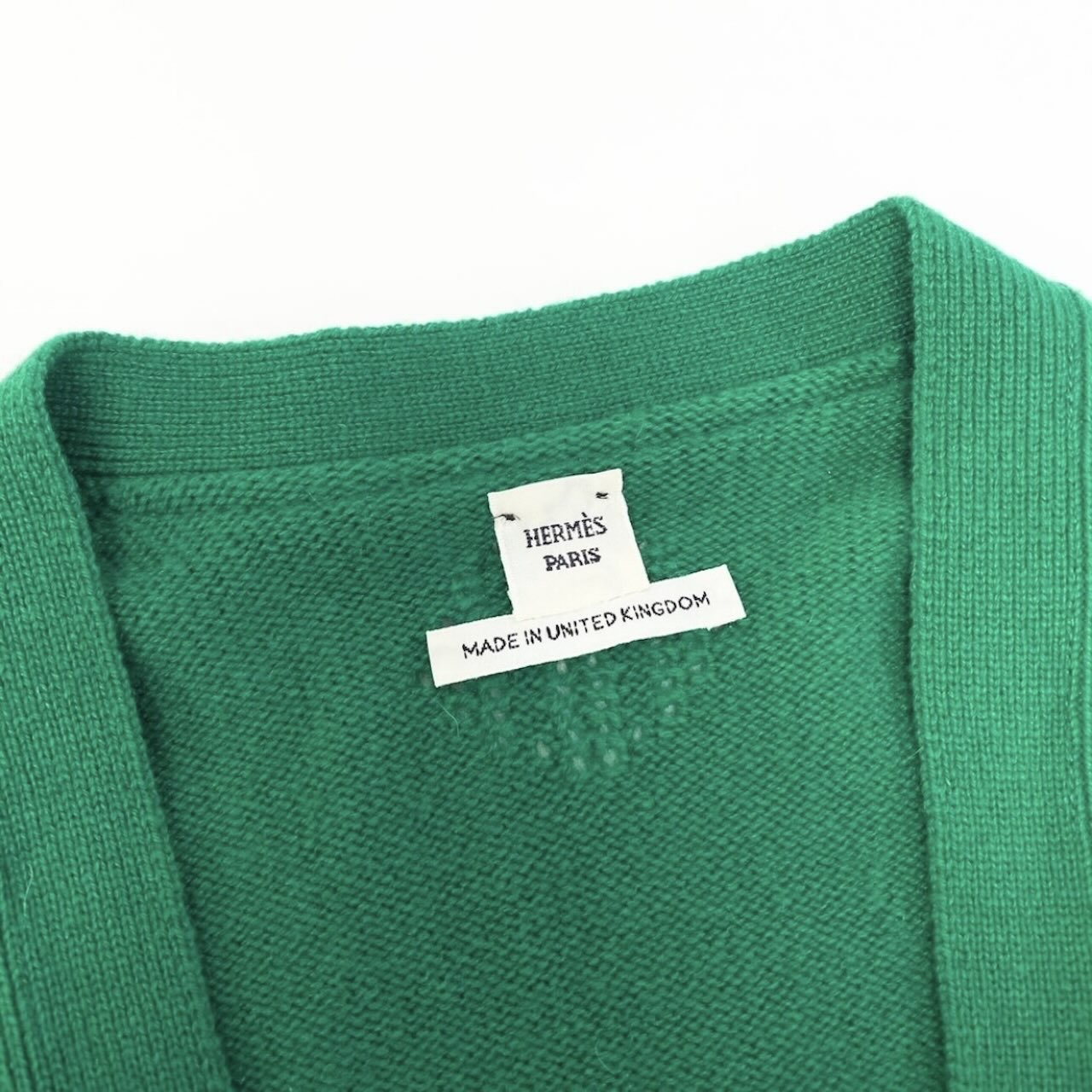 HERMES エルメス Hロゴ グリーン カシミヤ ロングカーディガン レディース B