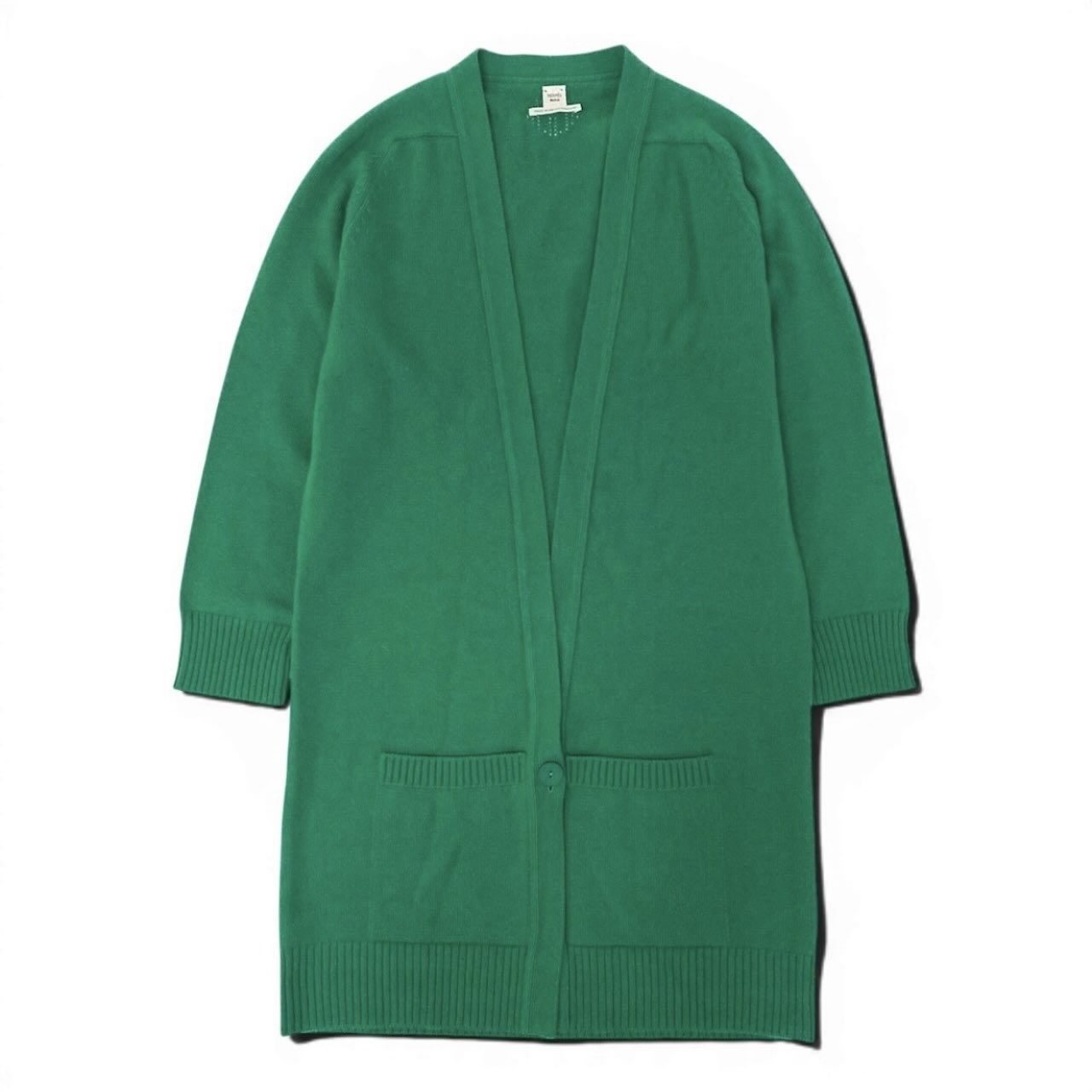 HERMES エルメス Hロゴ グリーン カシミヤ ロングカーディガン レディース B
