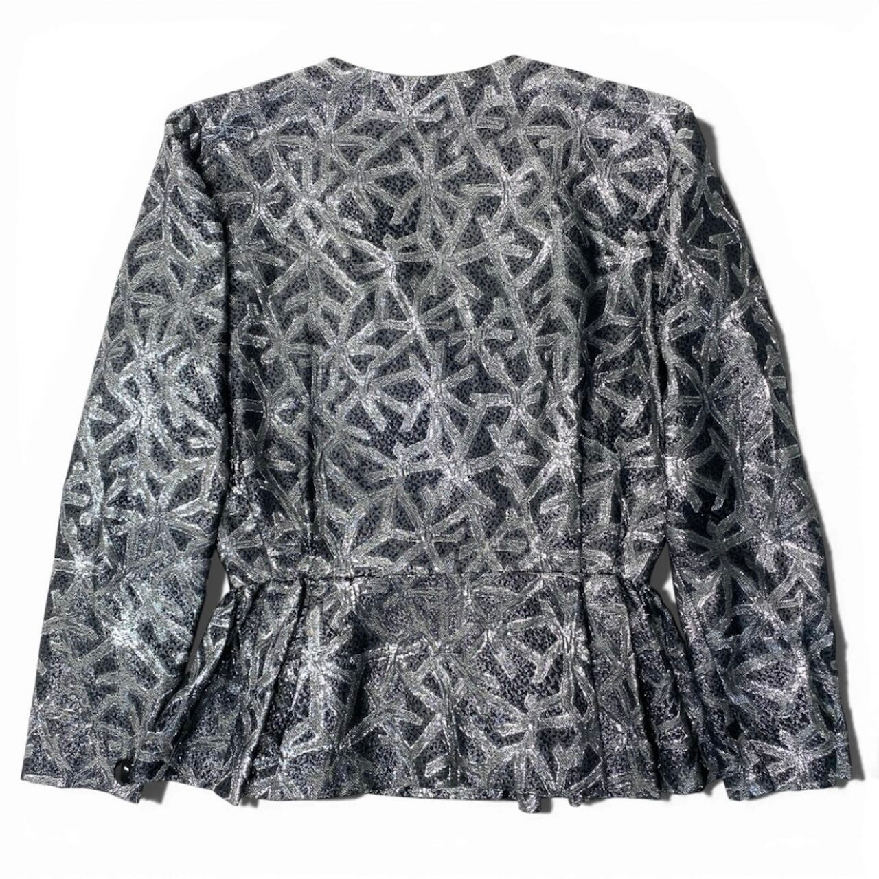 Christian Dior Vintage Silver Silk Jacket Peplum All-Over Print Outerwear Women's AB