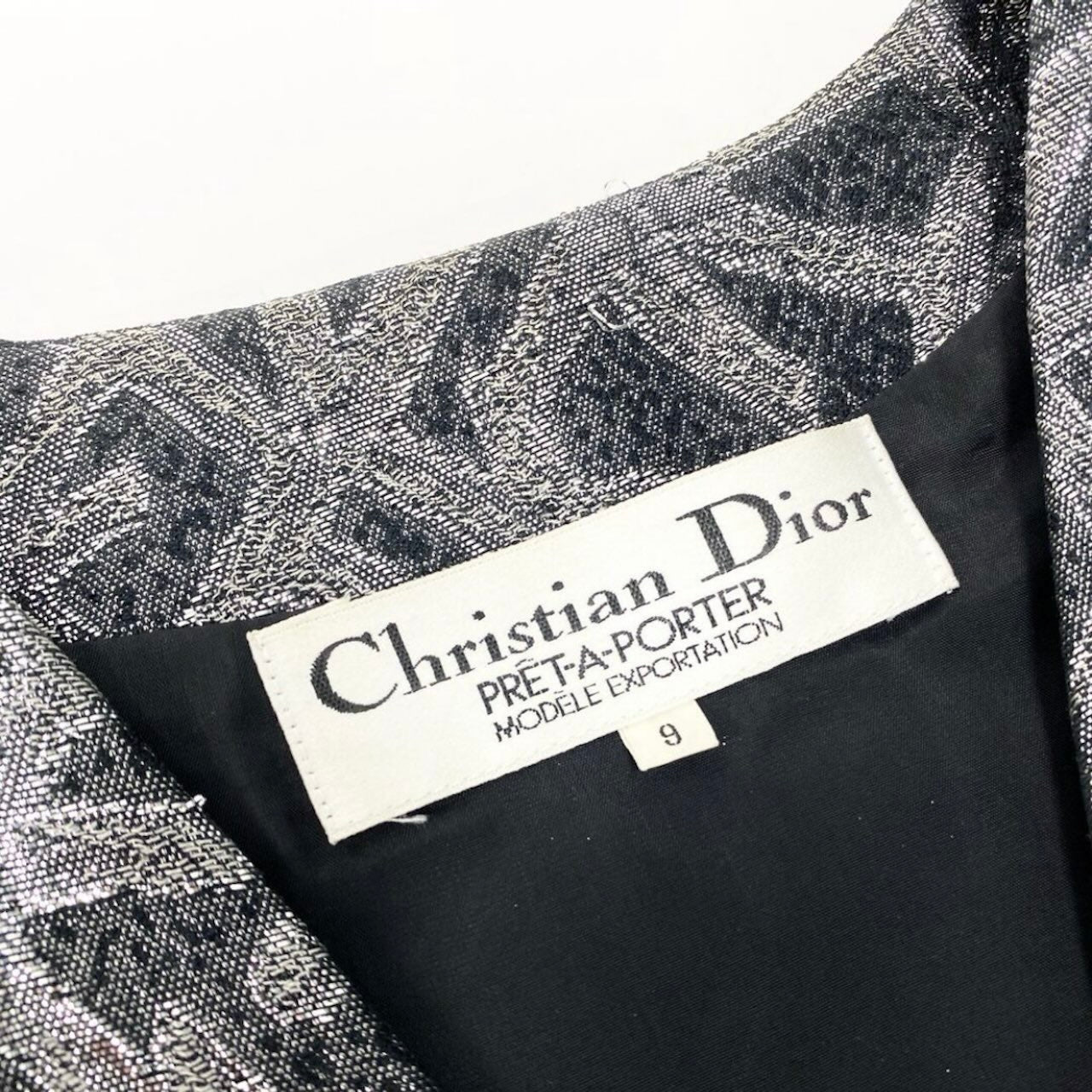 Christian Dior Vintage Silver Silk Jacket Peplum All-Over Print Outerwear Women's AB