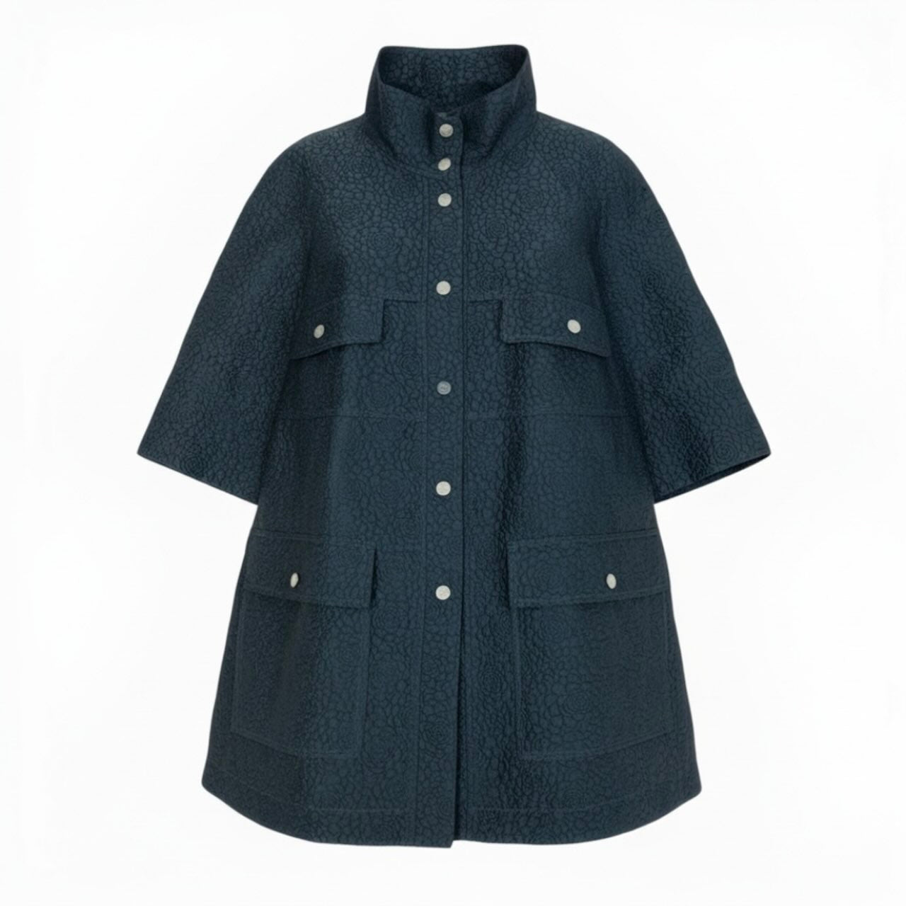 CHANEL シャネル 2014 カメリア ココマーク ネイビー ポリエステル / シルク ジャケットコート レディース A
