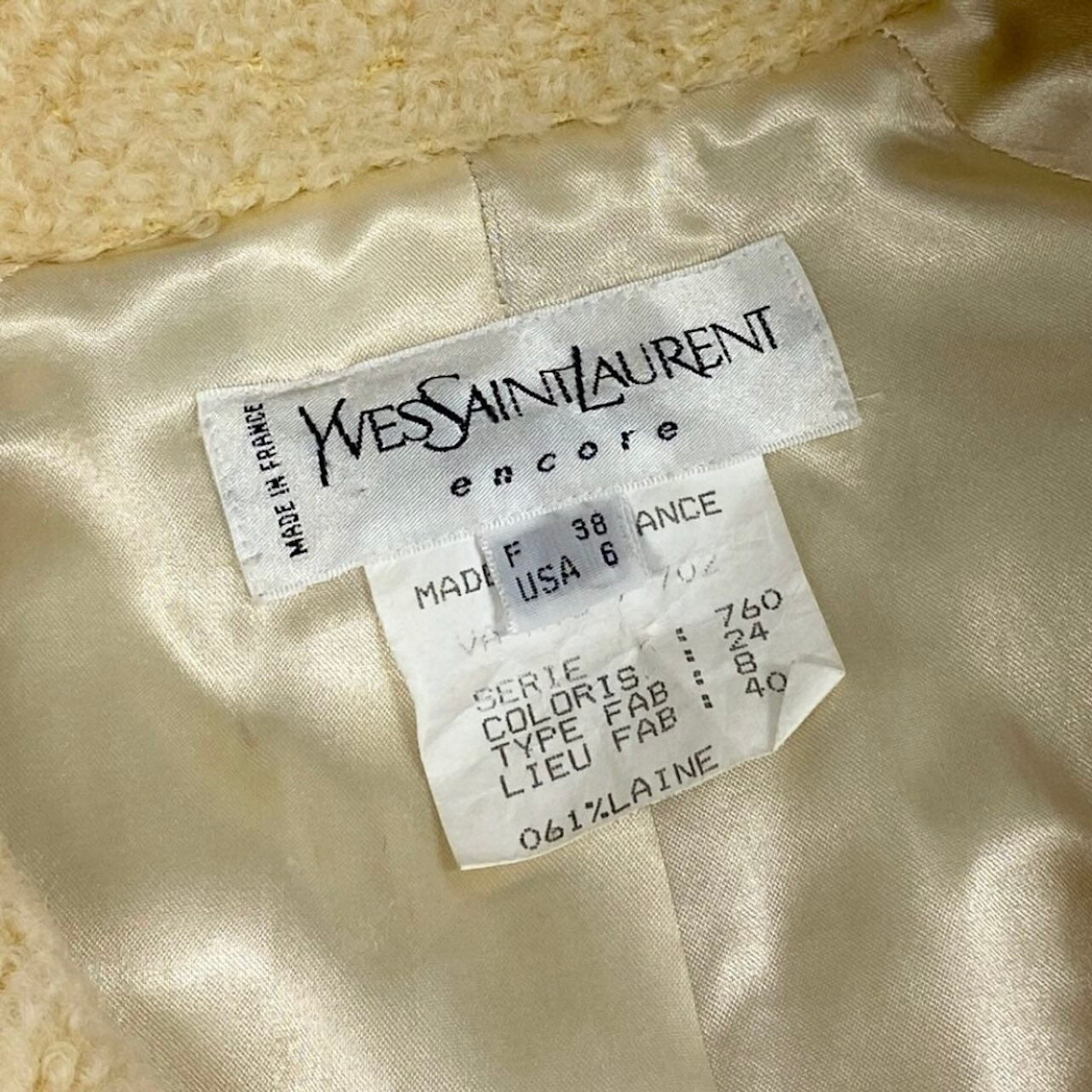 YVES SAINT LAURENT イヴ サンローラン ヴィンテージ ベージュ ウール / コットン ボアコート レディース ABP