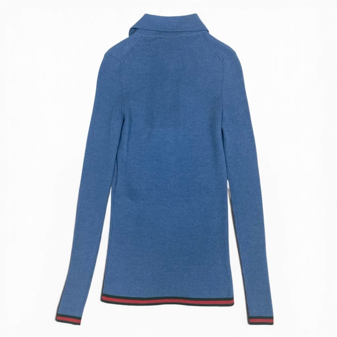 GUCCI グッチ 2026 シェリーライン ブルー カシミヤ / シルク ニットポロシャツ レディース S
