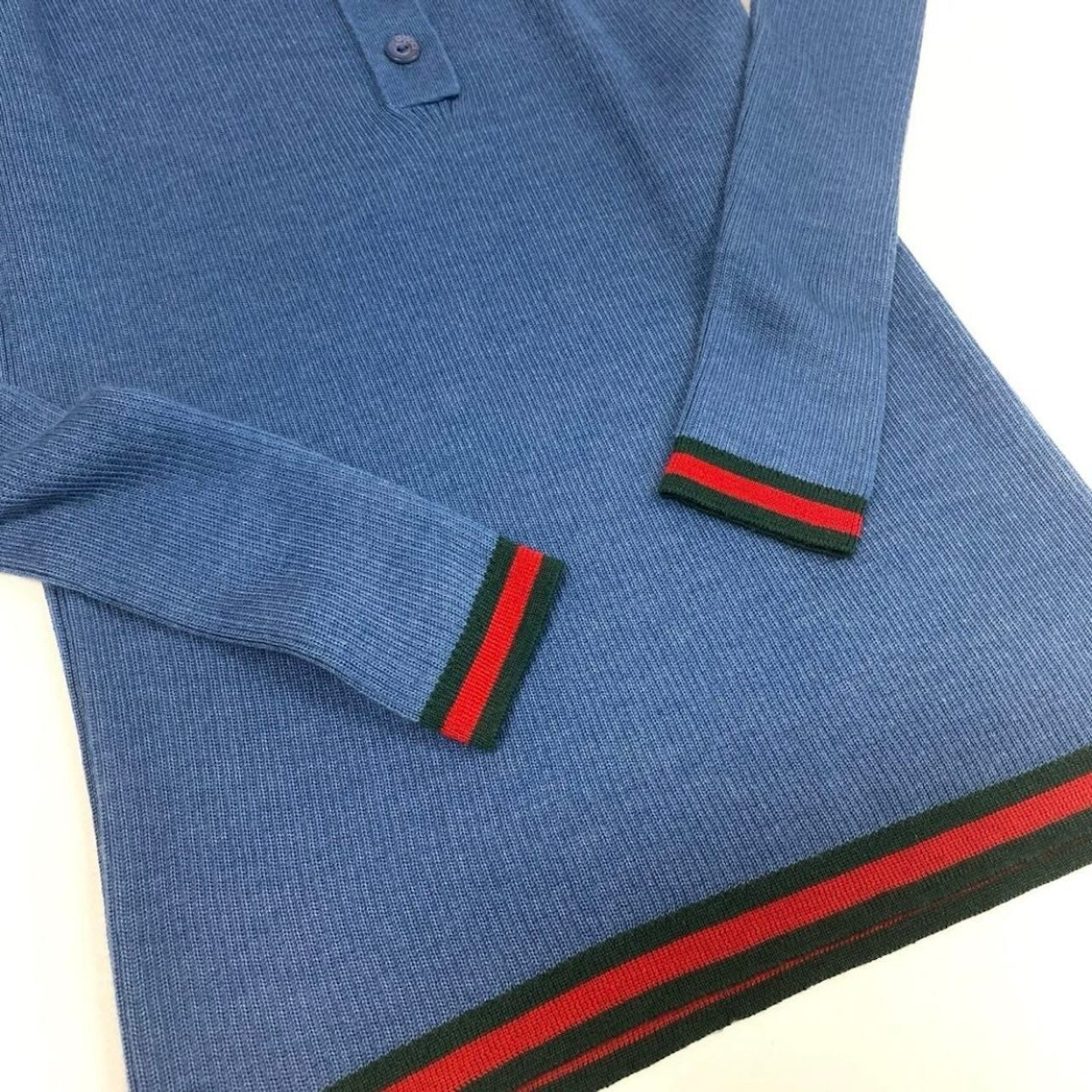 GUCCI グッチ 2026 シェリーライン ブルー カシミヤ / シルク ニットポロシャツ レディース S