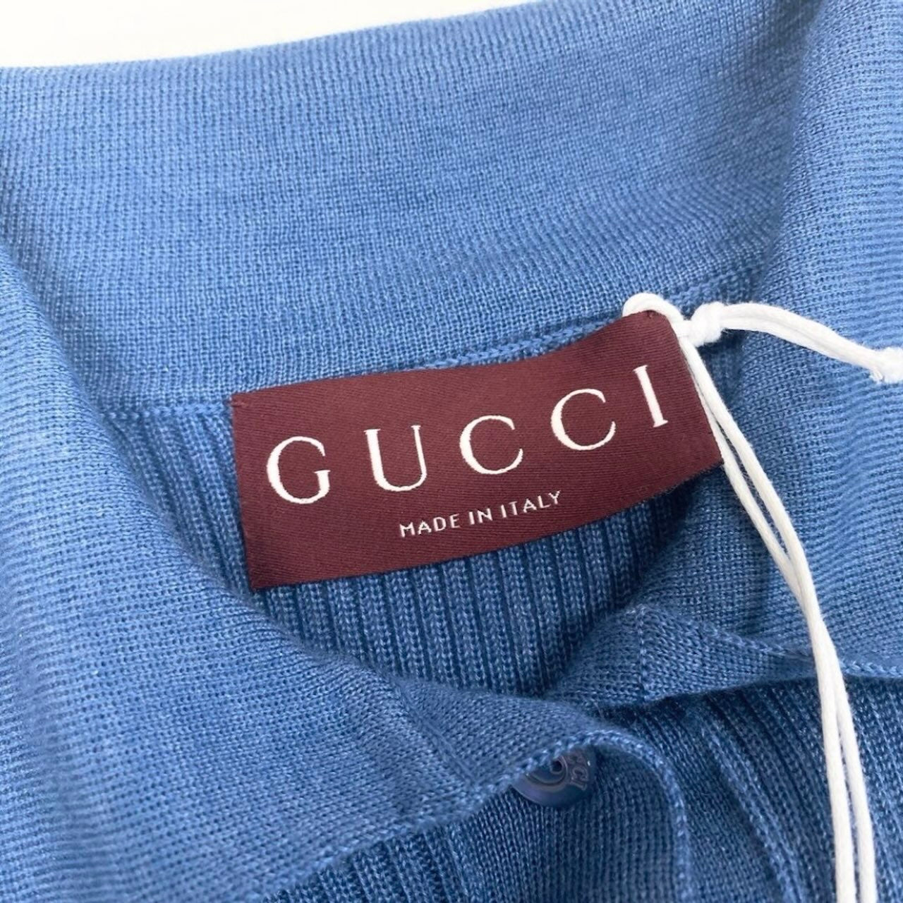 GUCCI グッチ 2026 シェリーライン ブルー カシミヤ / シルク ニットポロシャツ レディース S