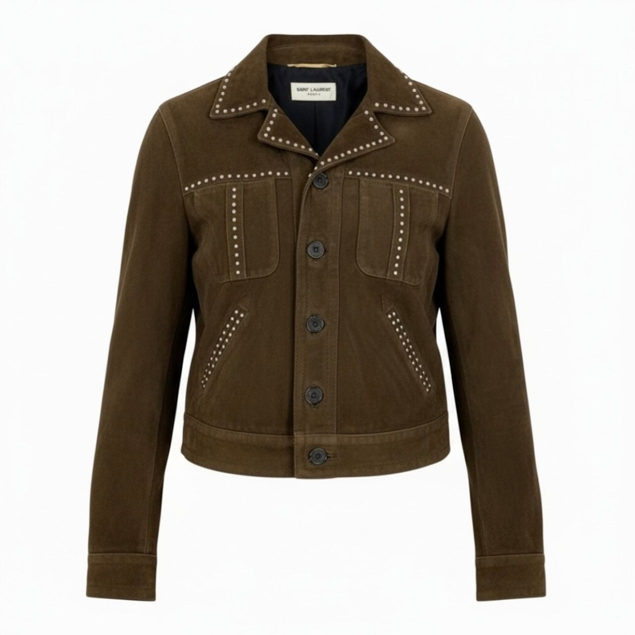 SAINT LAURENT PARIS サンローランパリ スタッズ ブラウン 山羊 / シルク ウエスタンジャケット レディース AB
