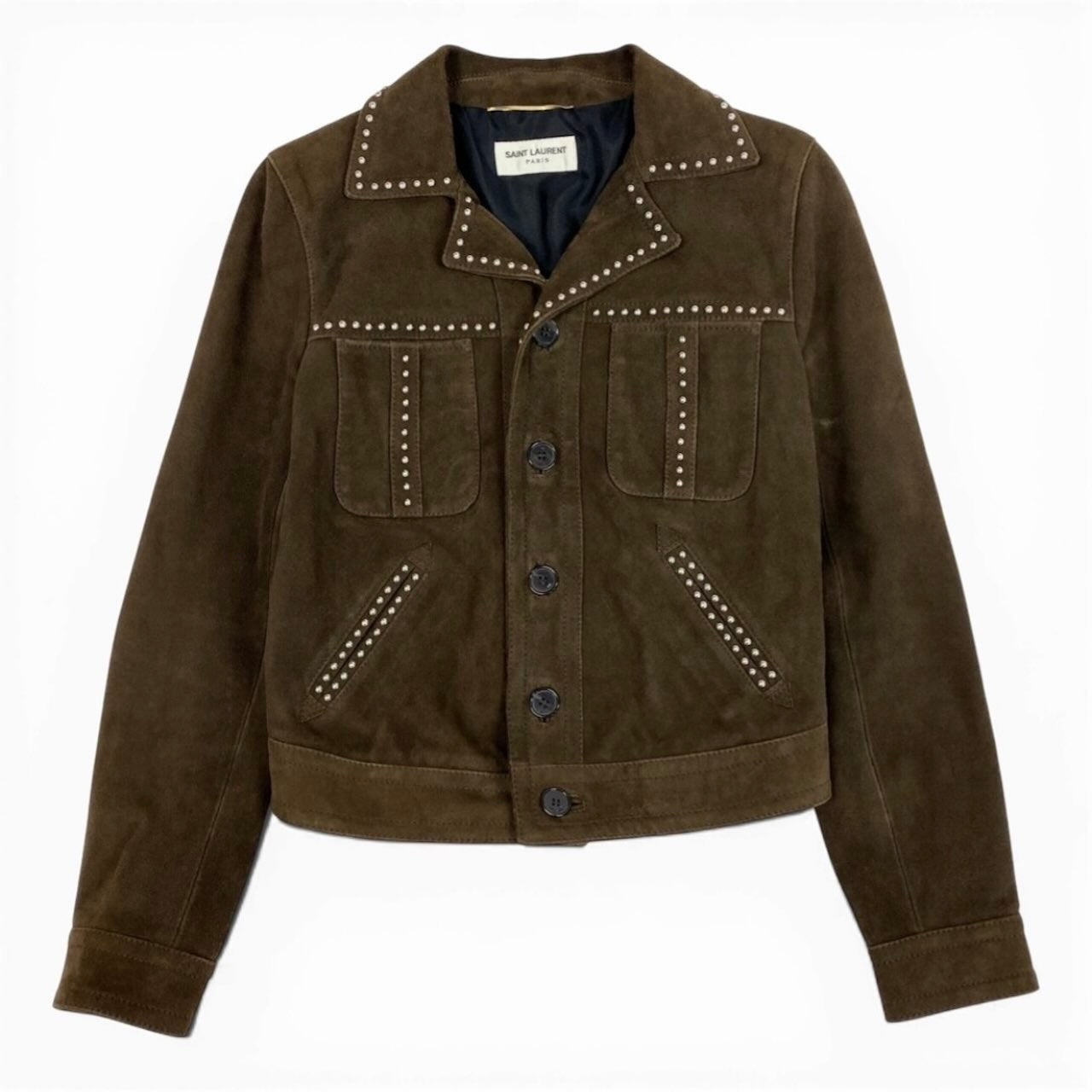 SAINT LAURENT PARIS サンローランパリ スタッズ ブラウン 山羊 / シルク ウエスタンジャケット レディース AB