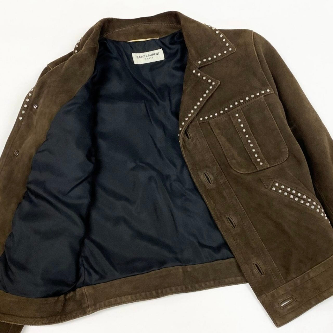 SAINT LAURENT PARIS サンローランパリ スタッズ ブラウン 山羊 / シルク ウエスタンジャケット レディース AB