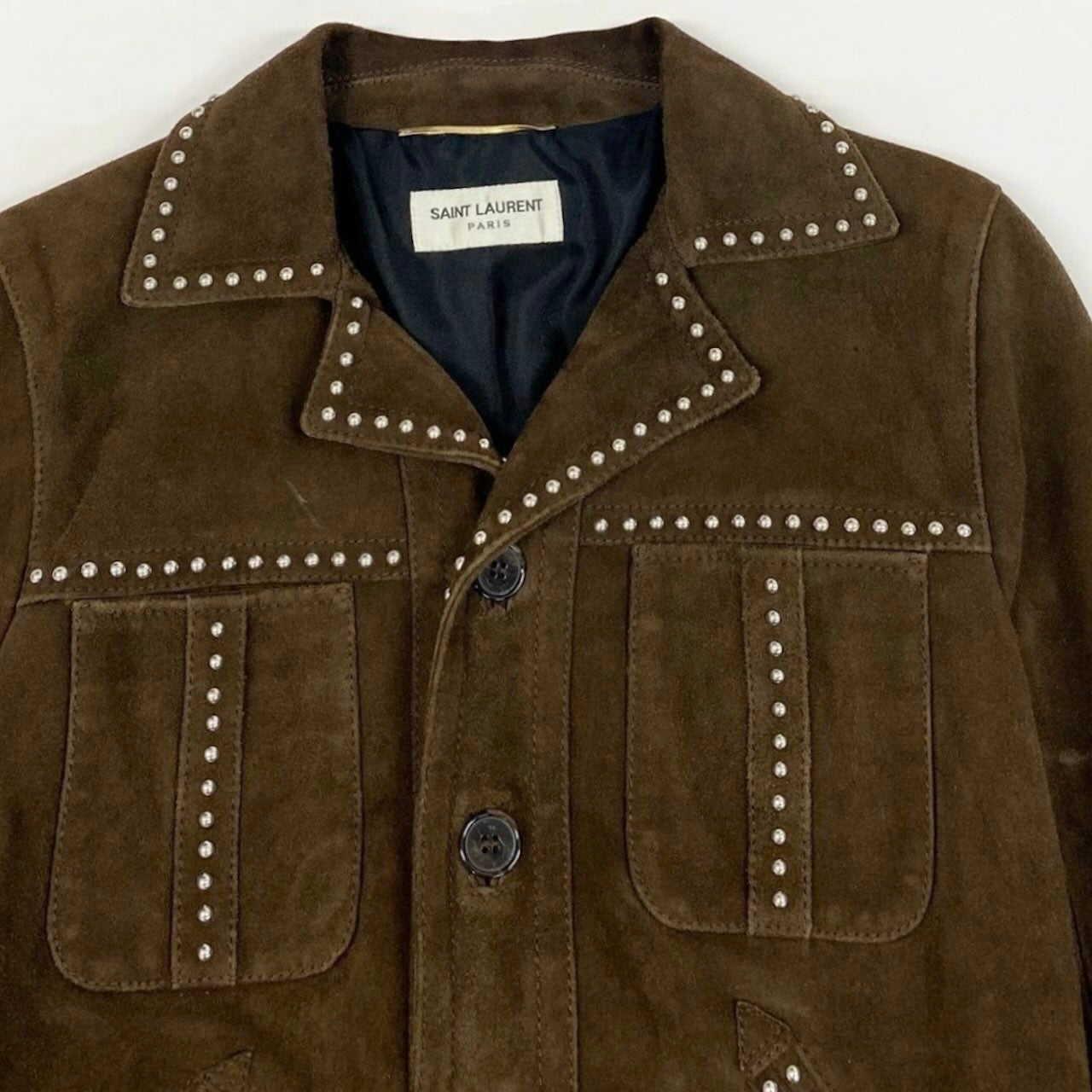 SAINT LAURENT PARIS サンローランパリ スタッズ ブラウン 山羊 / シルク ウエスタンジャケット レディース AB