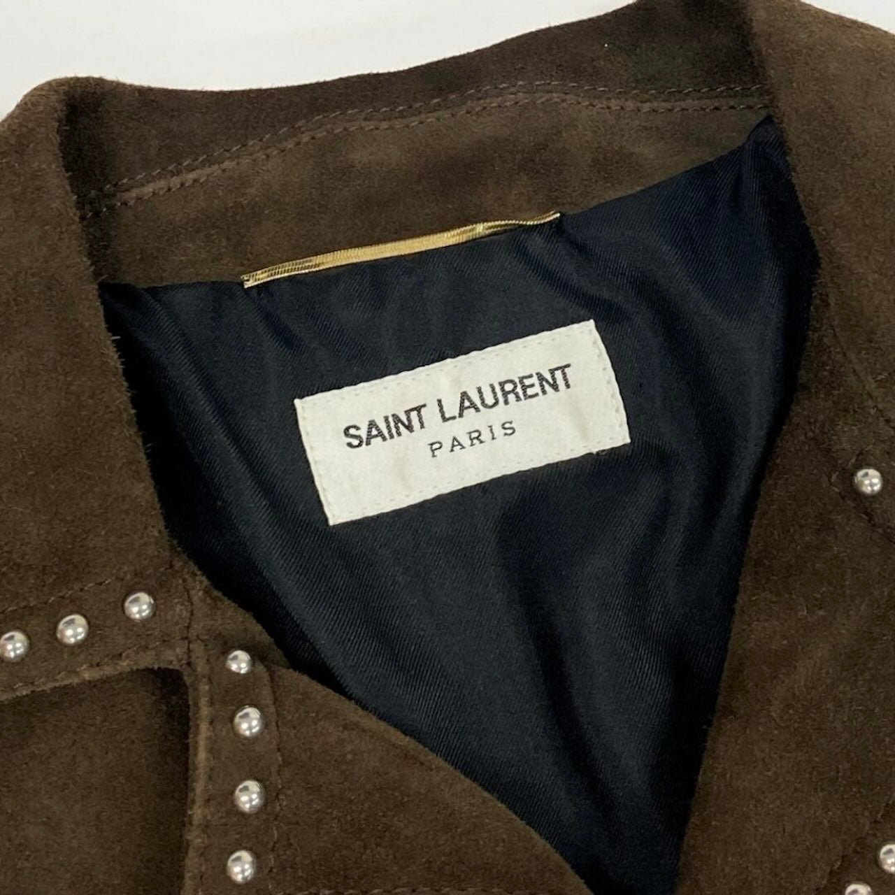 SAINT LAURENT PARIS サンローランパリ スタッズ ブラウン 山羊 / シルク ウエスタンジャケット レディース AB