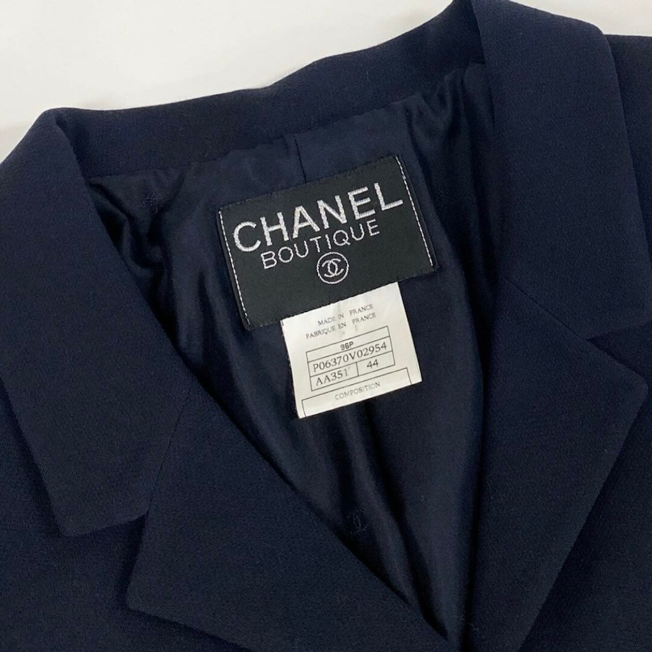 CHANEL シャネル CHANEL BOUTIQUE 1996 ネイビー ウール P06370 テーラードジャケット レディース AB