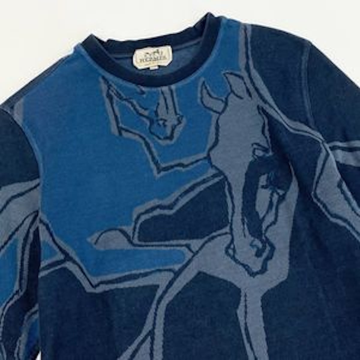 HERMES エルメス Dance of Horses ネイビー コットン 半袖Ｔシャツ メンズ AB