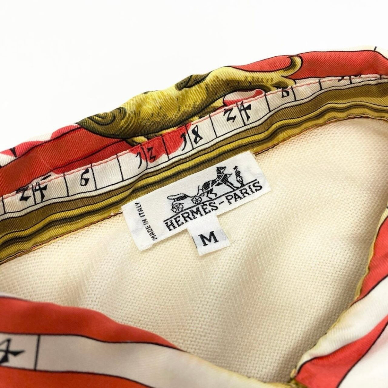 HERMES エルメス DIES ET HORE ホワイト シルク / コットン ポロシャツ メンズ B
