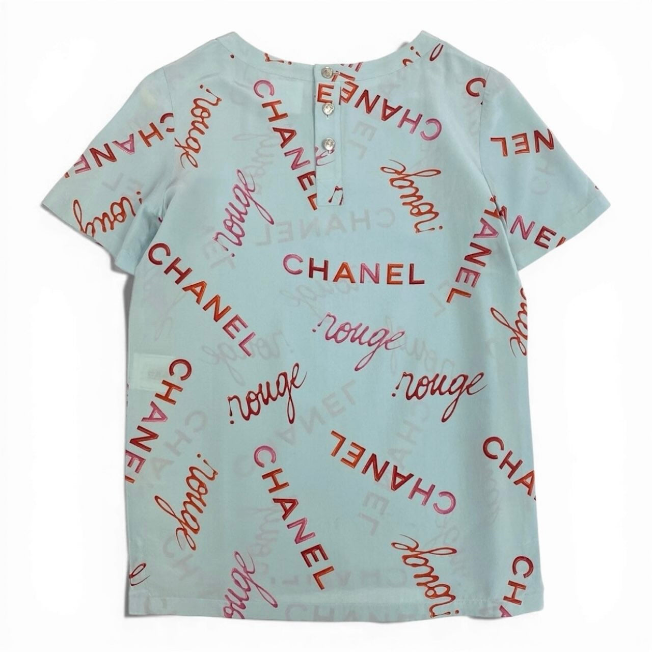 CHANEL シャネル ヴィンテージ 1996年 96P ロゴプリント ブルー シルク P29135 半袖Ｔシャツ レディース ABP