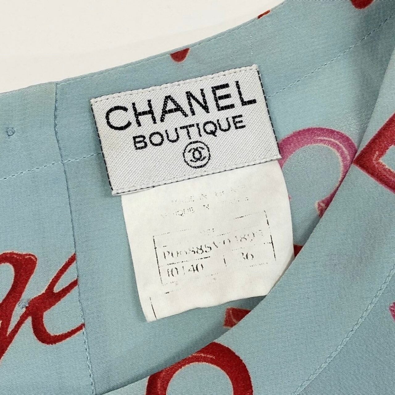 CHANEL シャネル ヴィンテージ 1996年 96P ロゴプリント ブルー シルク P29135 半袖Ｔシャツ レディース ABP