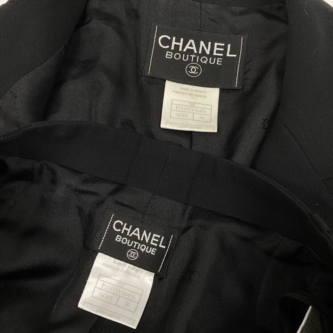 CHANEL シャネル ヴィンテージ 1991年 スタイルアップ ジャケット パンツ ブラック ウール / ライクラ P09856 セットアップ レディース AB