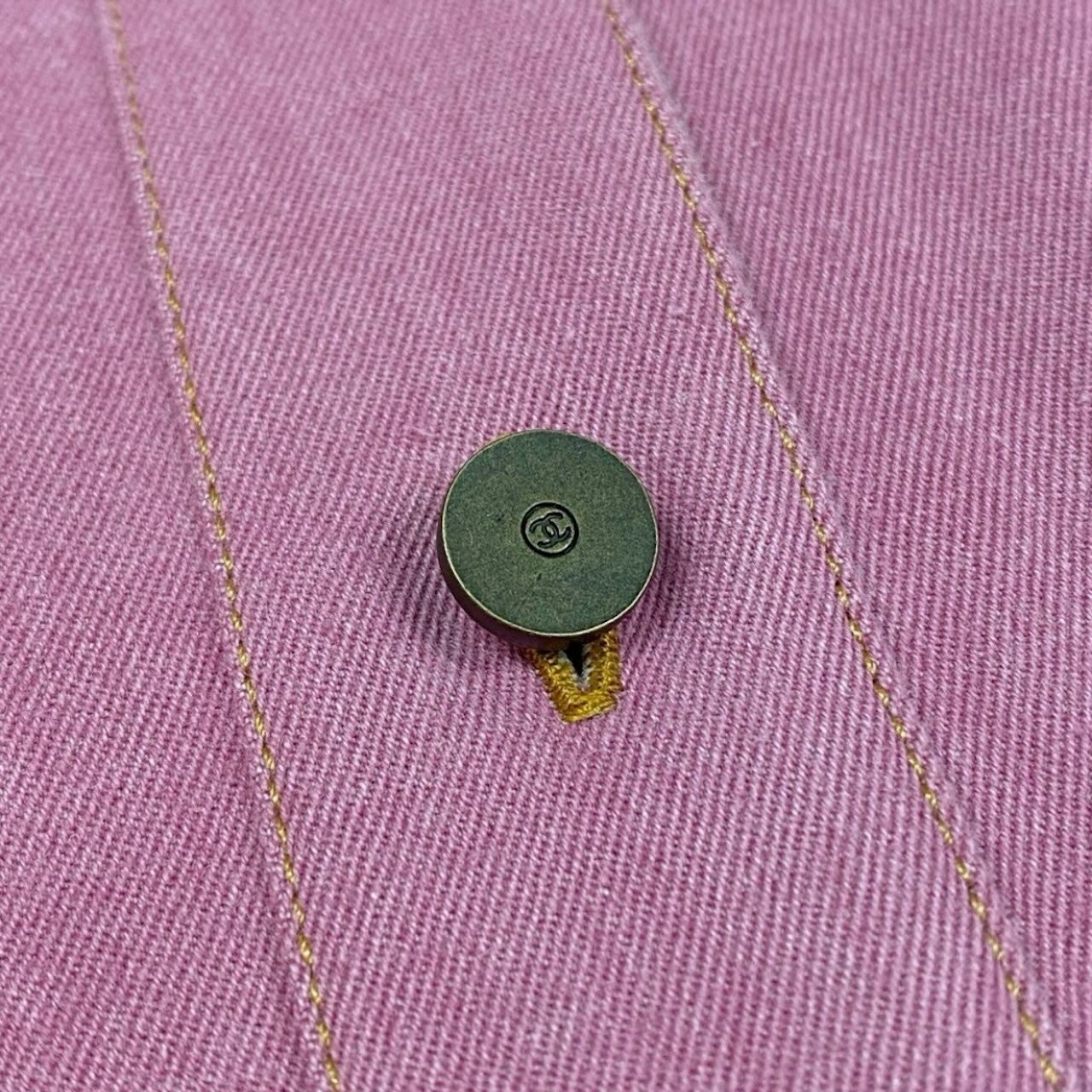 CHANEL シャネル ヴィンテージ 1999年 Cruise ランウェイ ココマークボタン デニムシャツ デニムスカート ピンク コットン P12336 セットアップ レディース ABP