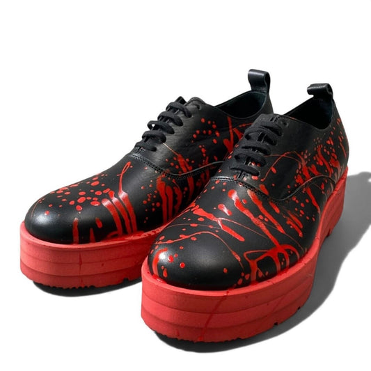 COMME des GARCONS HOMME PLUS コムデギャルソンオムプリュス 17SS KING IS NAKED 裸の王様 ペイント加工 ブラック レッド レザー スニーカー メンズ SA