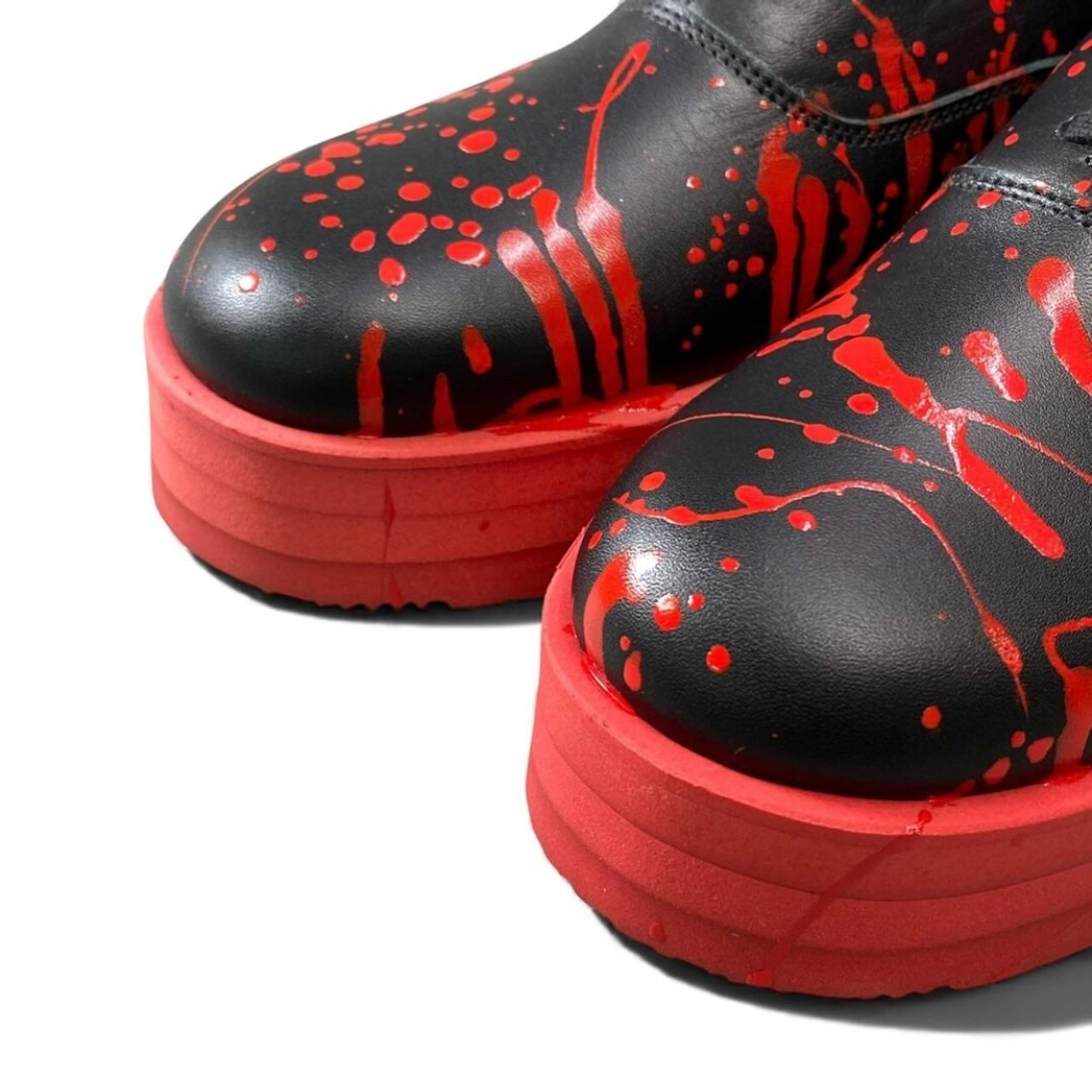 COMME des GARCONS HOMME PLUS コムデギャルソンオムプリュス 17SS KING IS NAKED 裸の王様 ペイント加工 ブラック レッド レザー スニーカー メンズ SA