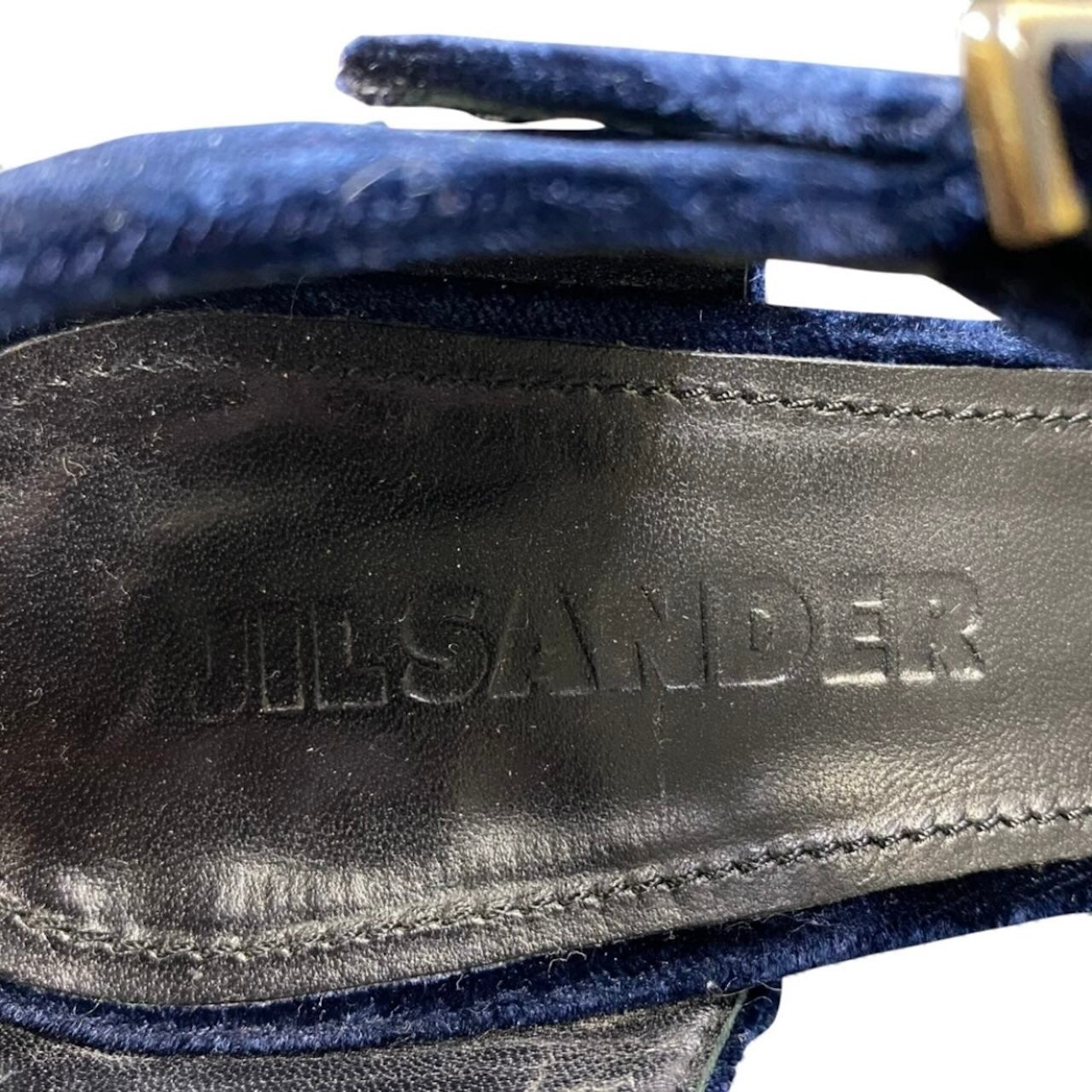 JIL SANDER ジルサンダー ベロア ベルベットサンダル チャンキーヒール ネイビー ベロア サンダル レディース ABP