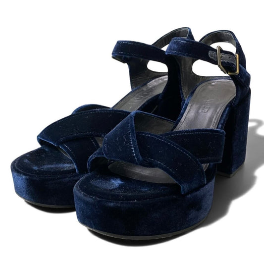 JIL SANDER ジルサンダー ベロア ベルベットサンダル チャンキーヒール ネイビー ベロア サンダル レディース ABP