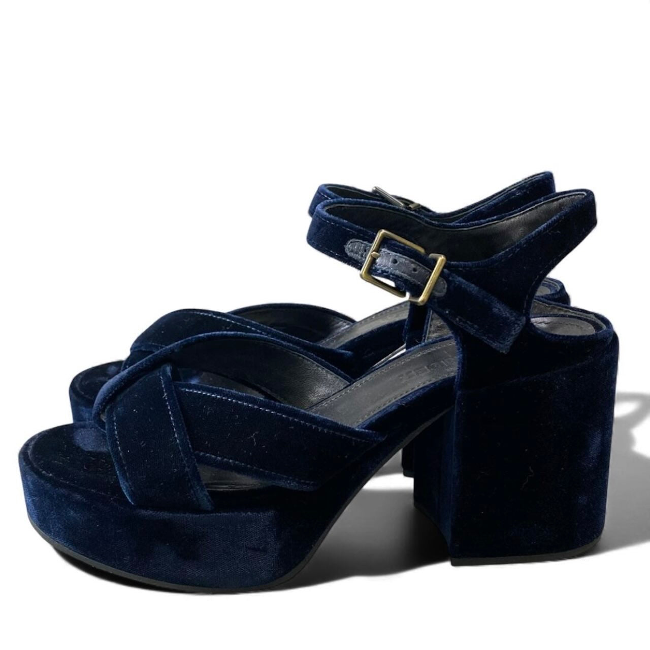 JIL SANDER ジルサンダー ベロア ベルベットサンダル チャンキーヒール ネイビー ベロア サンダル レディース ABP