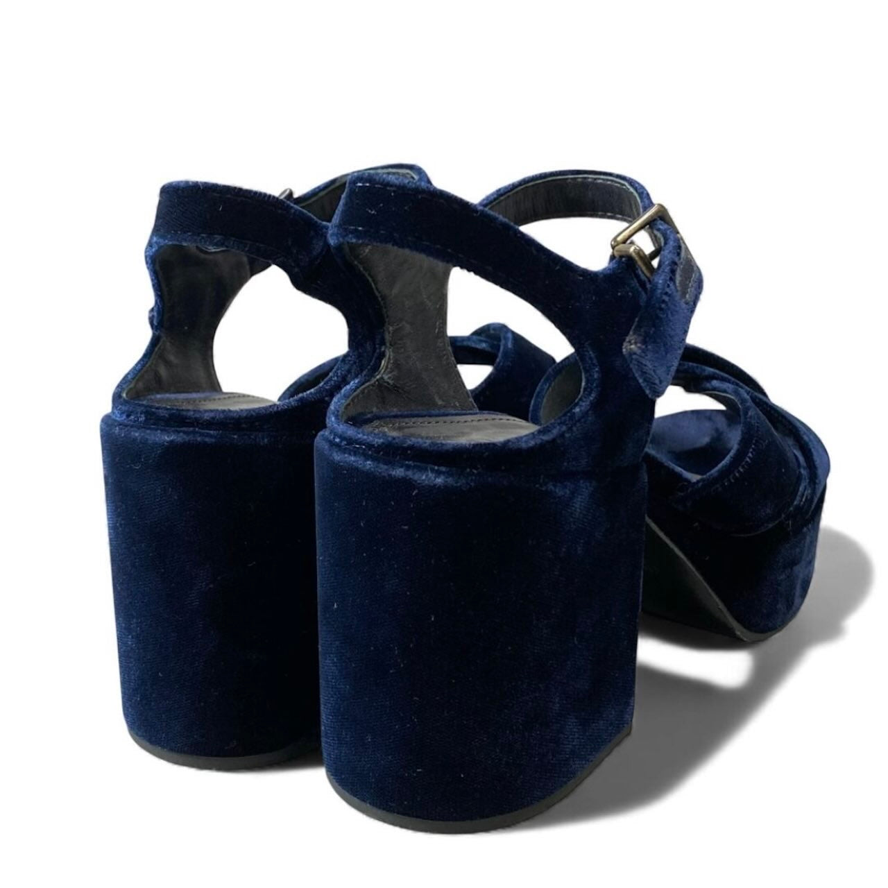 JIL SANDER ジルサンダー ベロア ベルベットサンダル チャンキーヒール ネイビー ベロア サンダル レディース ABP