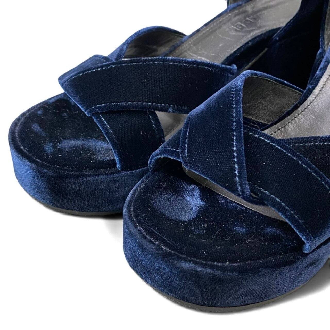 JIL SANDER ジルサンダー ベロア ベルベットサンダル チャンキーヒール ネイビー ベロア サンダル レディース ABP
