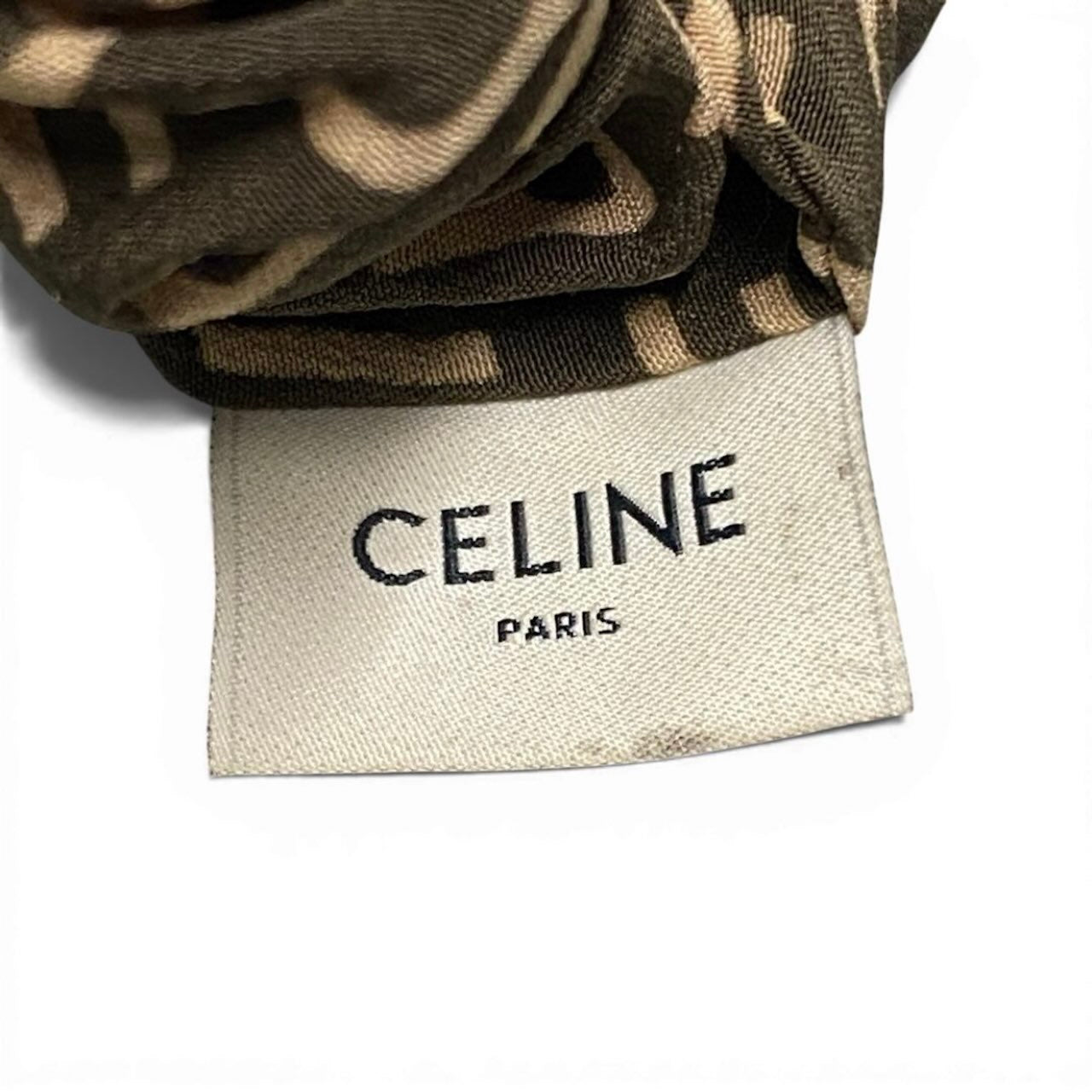 CELINE セリーヌ ロゴ シュシュ ヘアアクセサリー トリオンフ グリーン ゴールド金具 シルク ヘアアクセサリー レディース AB