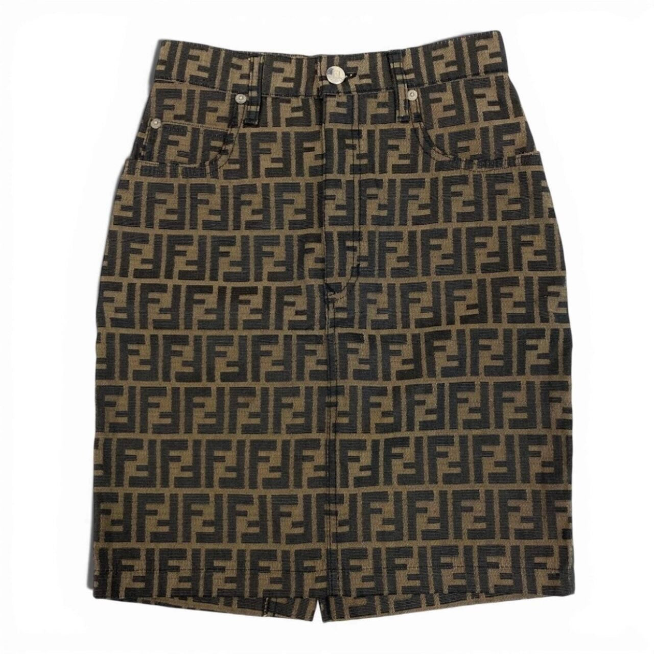 FENDI フェンディ タイトミニスカート ズッカ柄 ブラウン ポリエステル / コットン ミニスカート レディース ABP