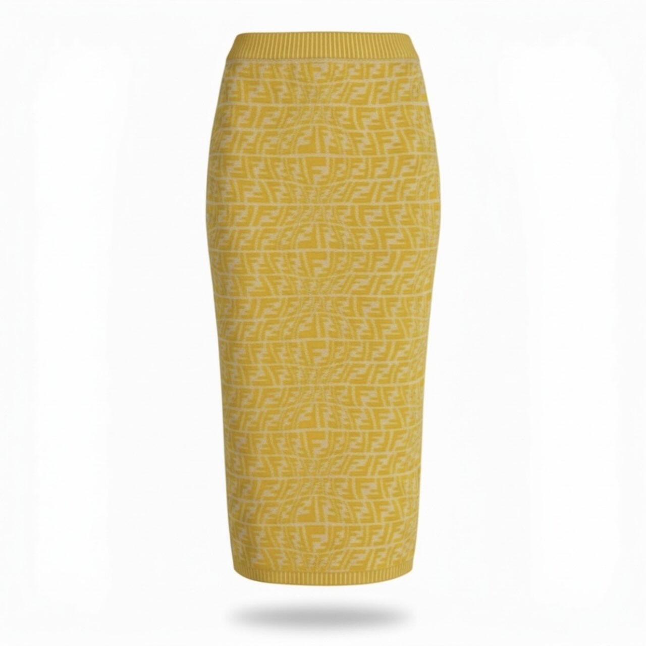 FENDI フェンディ 2021 ズッカ柄 ニットスカート FF Logo Pencil Skirt イエロー レーヨン / ポリエステル スカート レディース ABP