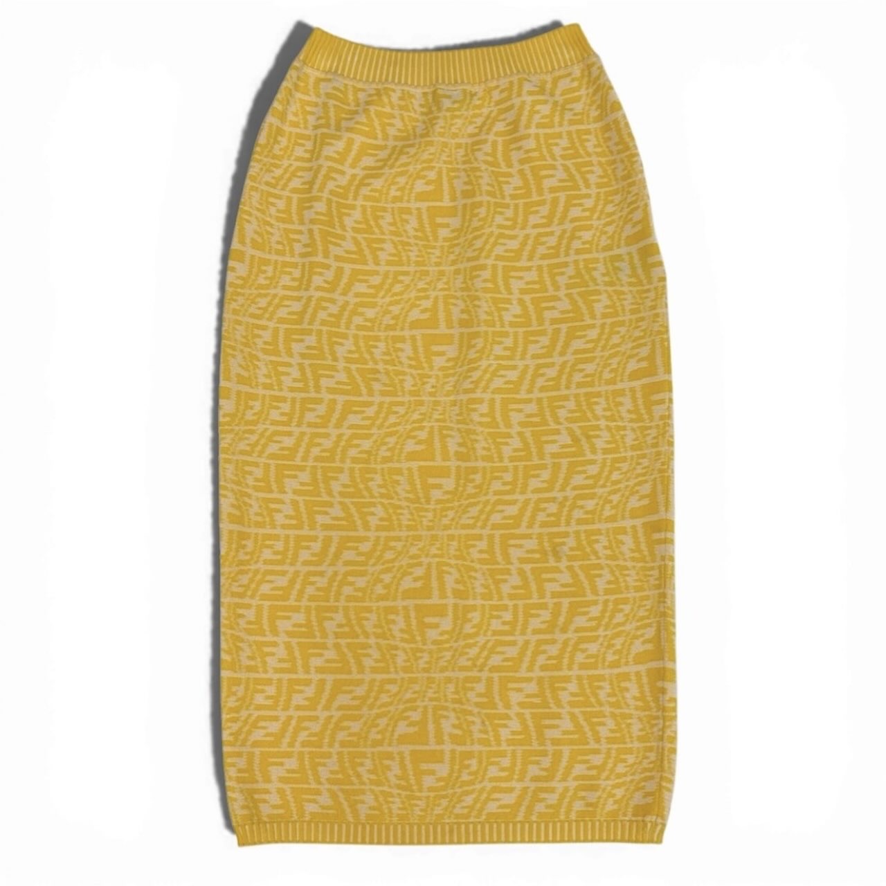 FENDI フェンディ 2021 ズッカ柄 ニットスカート FF Logo Pencil Skirt イエロー レーヨン / ポリエステル スカート レディース ABP